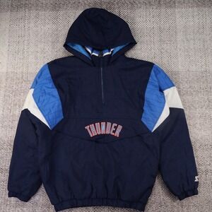 Starter Oklahoma City Thunder NBA Hooded Half Zip Windbreaker Navy Blue Small